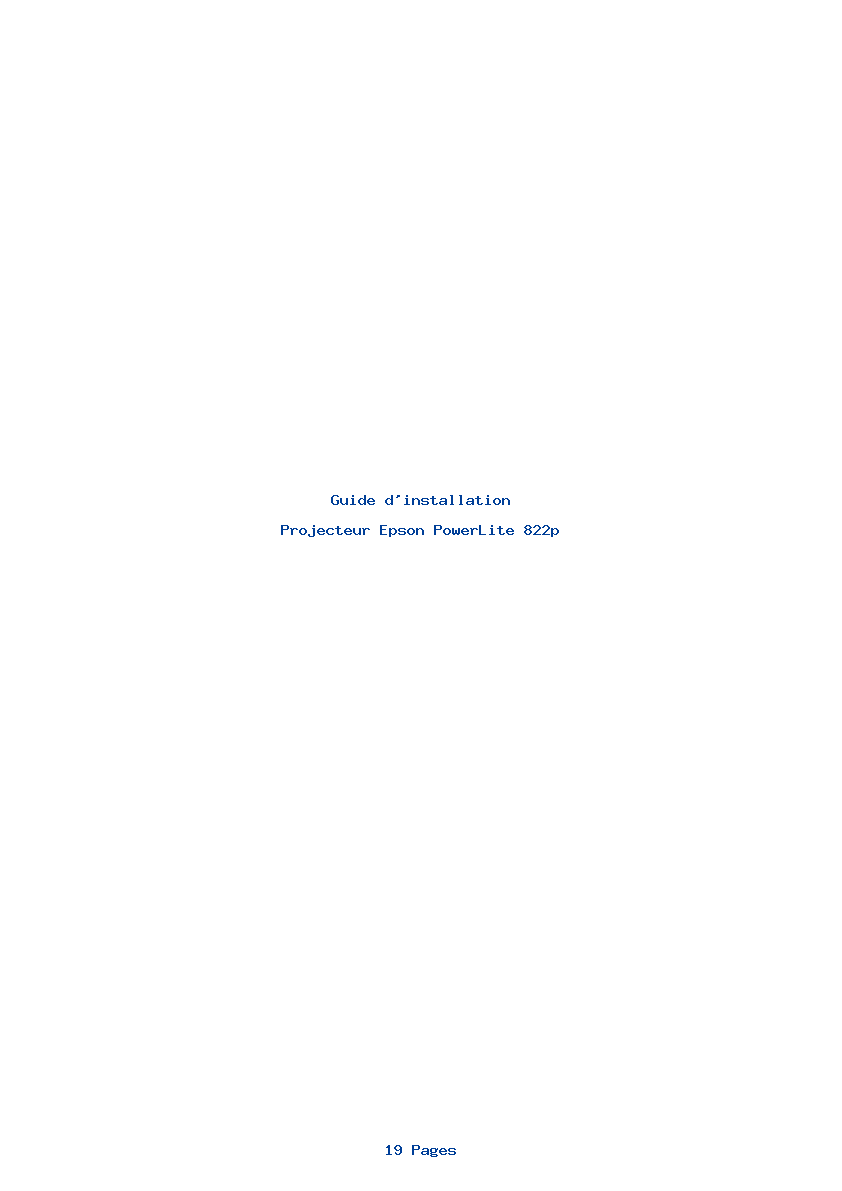 Page 1 de la notice Guide d'installation Epson PowerLite 822p