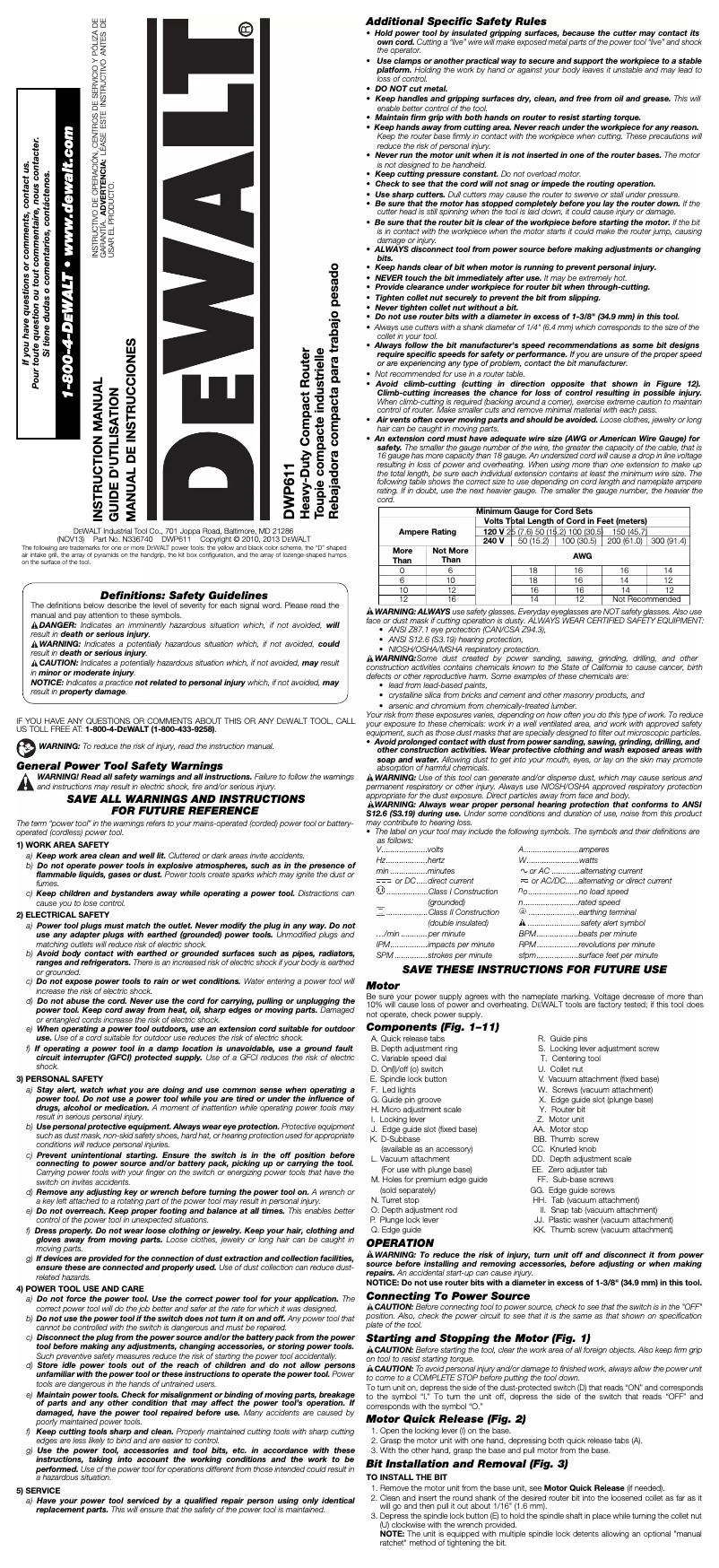 Page 1 de la notice Manuel utilisateur DeWalt DWP611PK