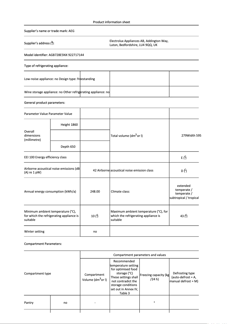 Page 1 de la notice Fiche technique AEG AGB728E5NX