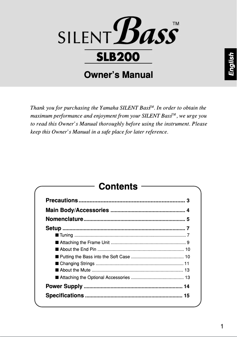 Page 1 de la notice Manuel utilisateur Yamaha Silent Bass SLB200