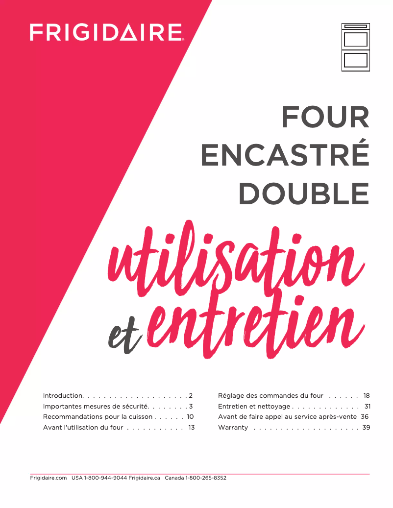 Page 1 of the manual User Manual Frigidaire FCWD3027AW