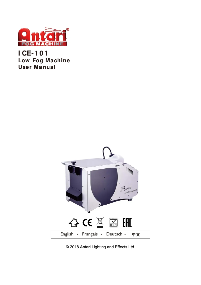 Page 1 de la notice Manuel utilisateur Antari ICE-101
