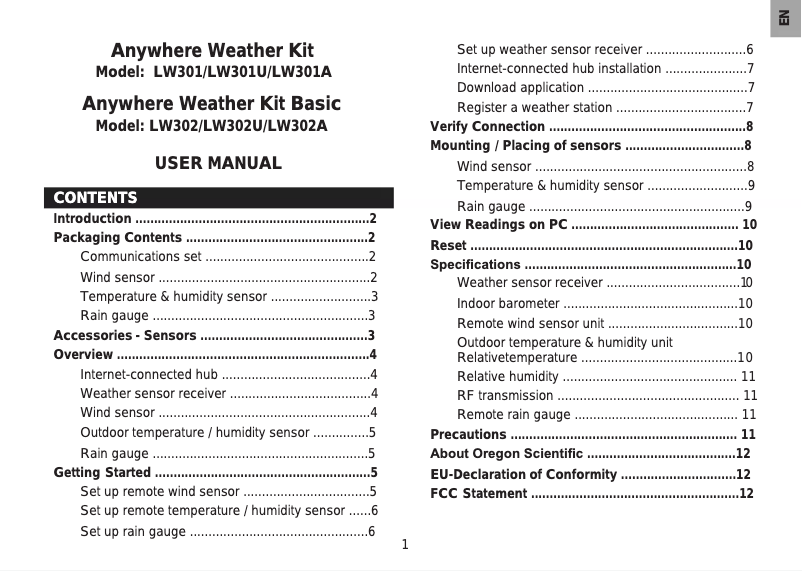 Página 1 del manual Manual de usuario Oregon Scientific LW302A