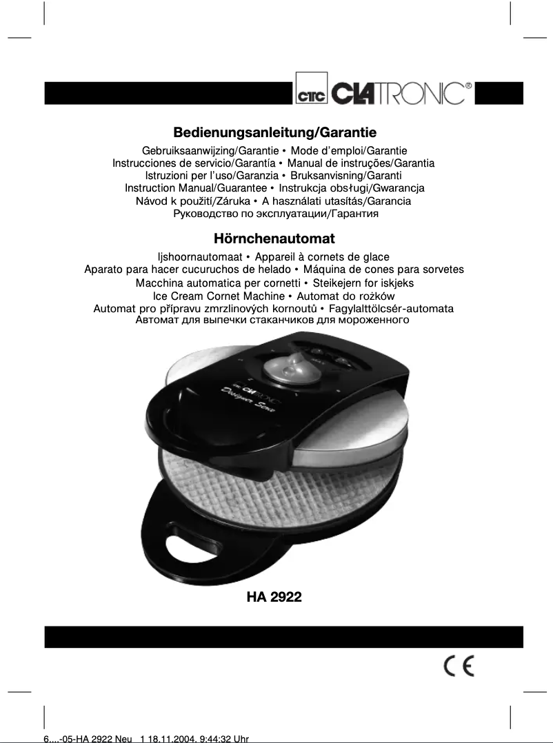 Page 1 of the manual User Manual Clatronic HA 2922 DS