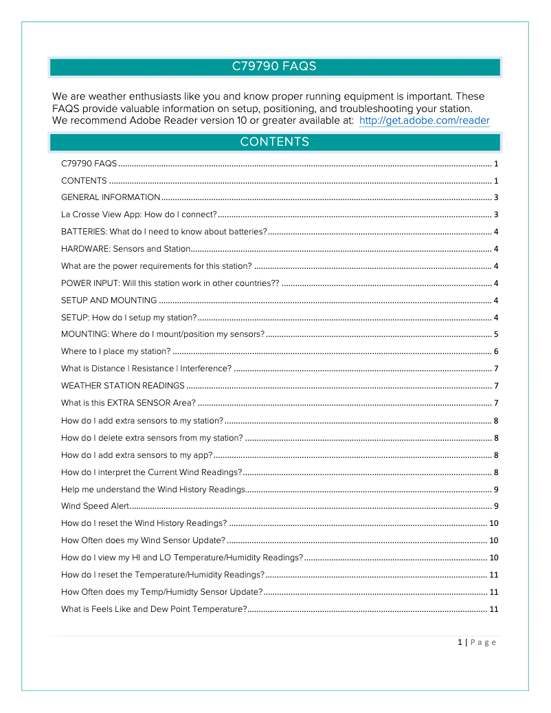 Page 1 of the manual FAQ La Crosse Technology C79790