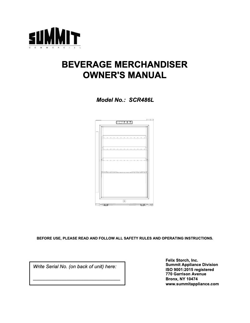 Page 1 de la notice Guide d'installation Summit Commercial SCR486L