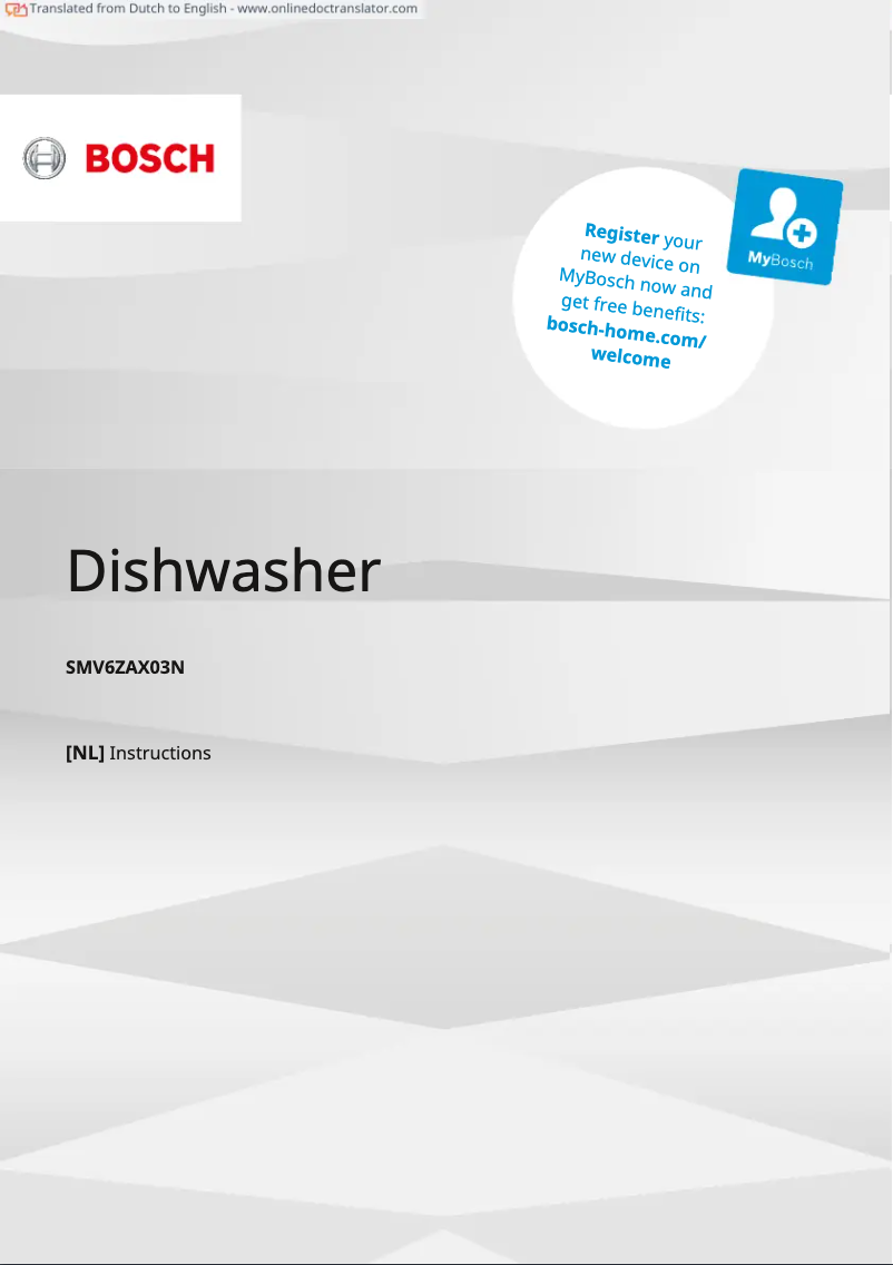 Page 1 de la notice Manuel utilisateur Bosch SMV6ZAX03N