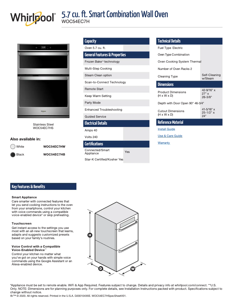 Página 1 del manual Ficha técnica Whirlpool WOC54EC7HS