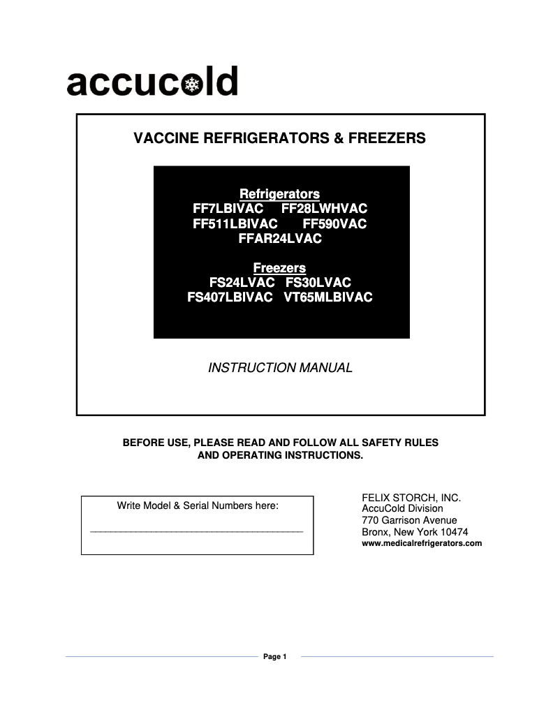 Page 1 de la notice Guide d'installation Summit Accucold FS30LVAC