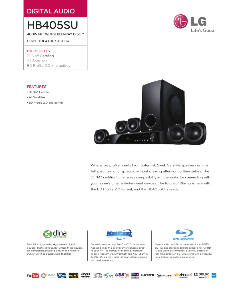 Page 1 de la notice Fiche technique LG HB405SU