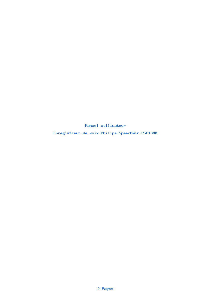 Page 1 de la notice Manuel utilisateur Philips SpeechAir PSP1000