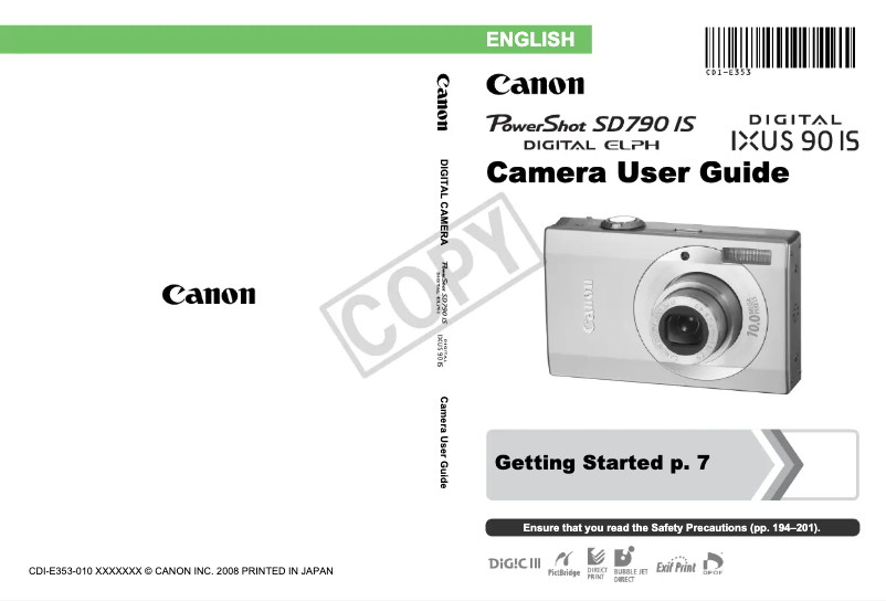 Page 1 de la notice Manuel utilisateur Canon PowerShot SD790 IS