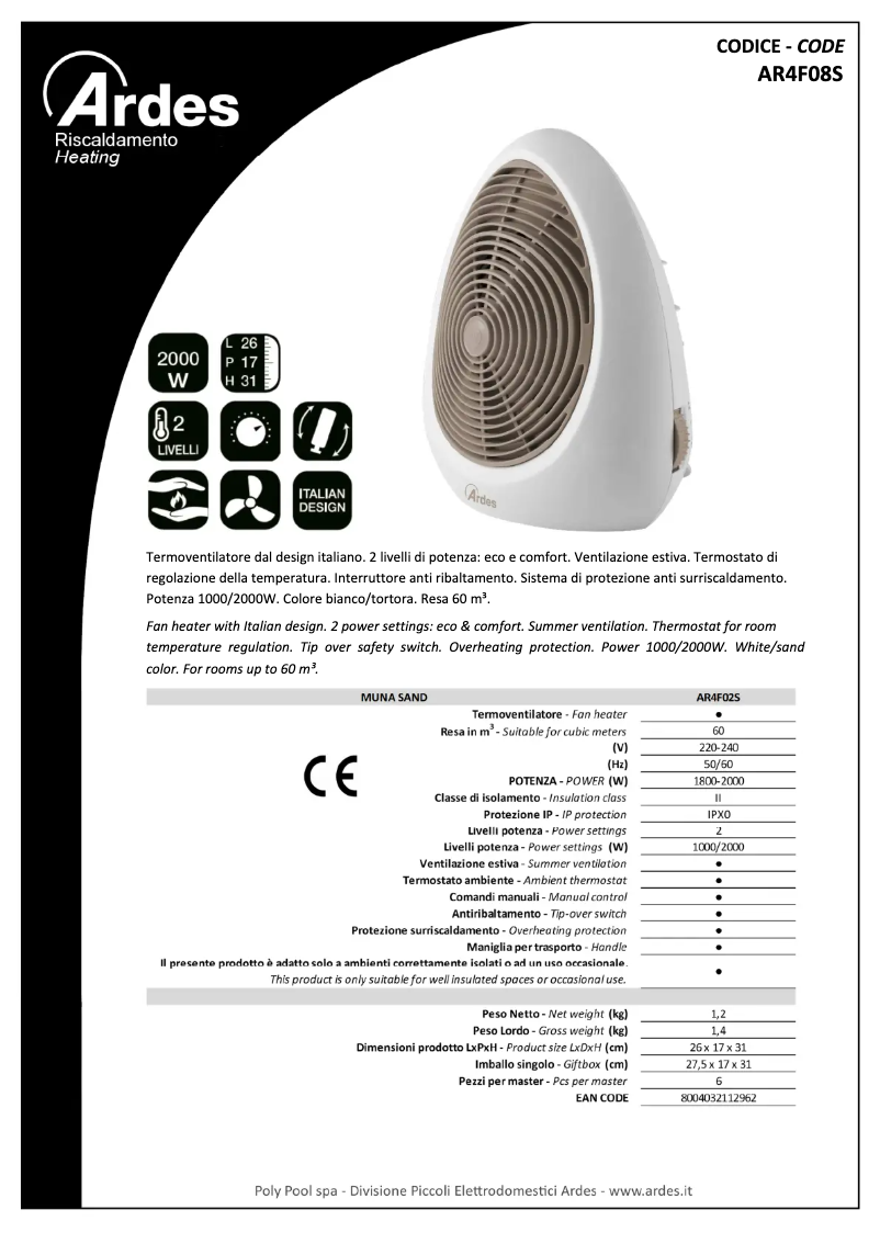 Page 1 de la notice Fiche technique Ardes AR4F02S