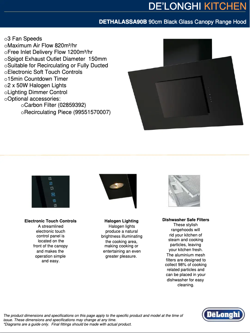 Página 1 del manual Ficha técnica DeLonghi DETHALASSA90B