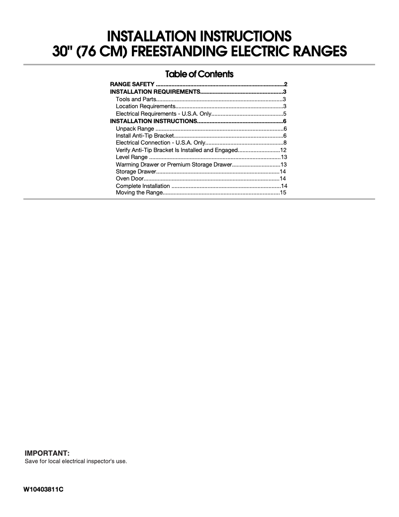 Page 1 de la notice Guide d'installation Amana ACR4303MFW