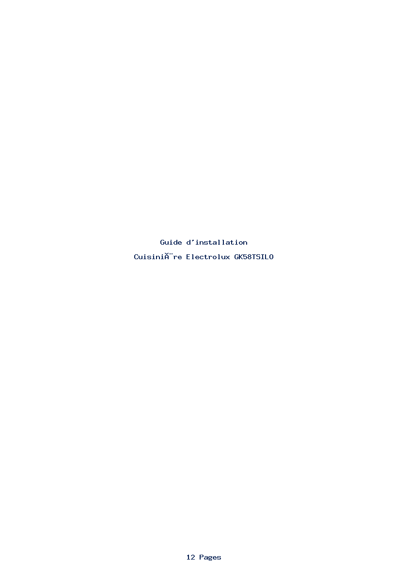 Page 1 de la notice Guide d'installation Electrolux GK58TSILO
