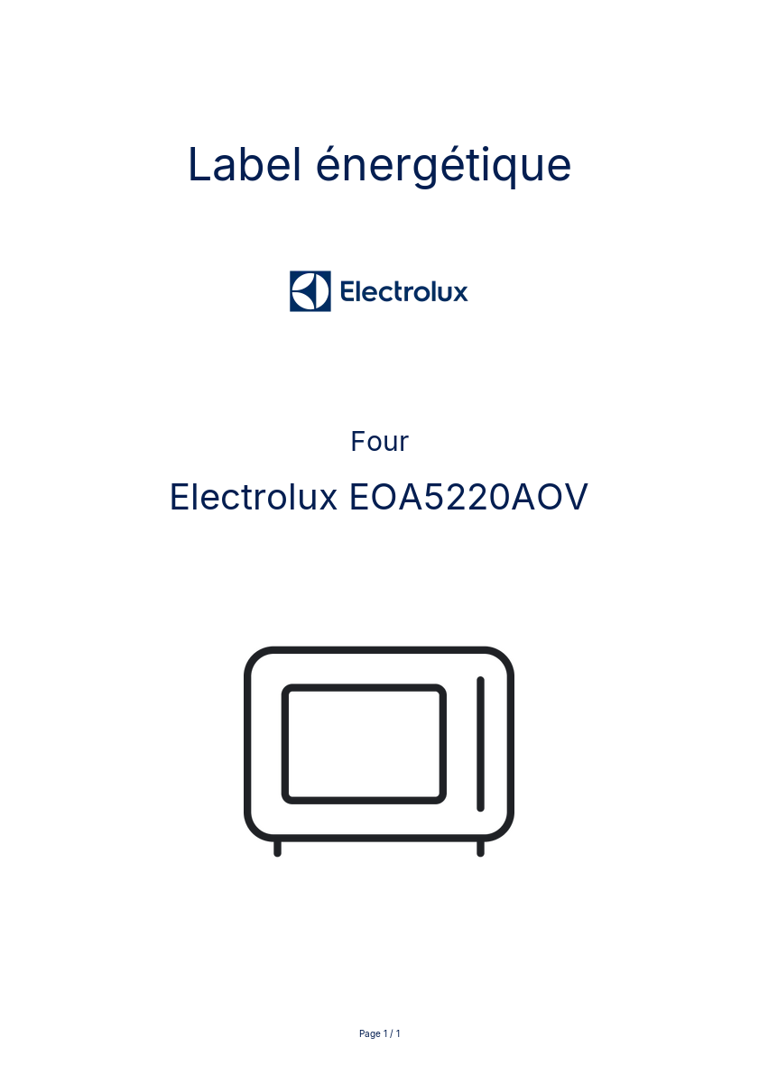 Page 1 de la notice Label énergétique Electrolux EOA5220AOV