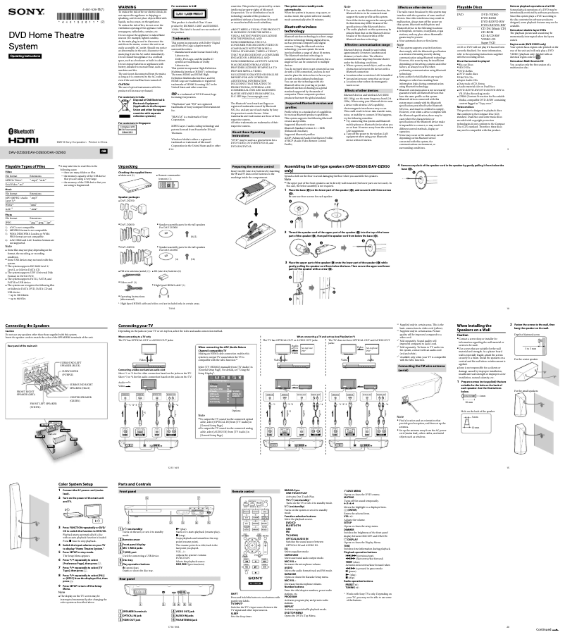 Page 1 de la notice Manuel utilisateur Sony DAV-DZ950