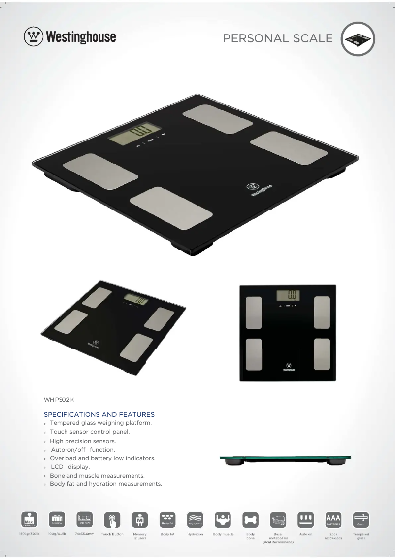 Page 1 de la notice Fiche technique Westinghouse WHPS02K