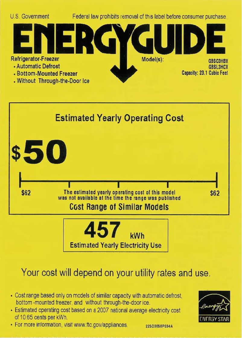 Página 1 del manual Etiqueta energética GE GBSC3HBXBB