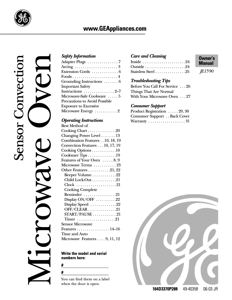 Página 1 del manual Manual de uso y mantenimiento GE Profile JE1590SC