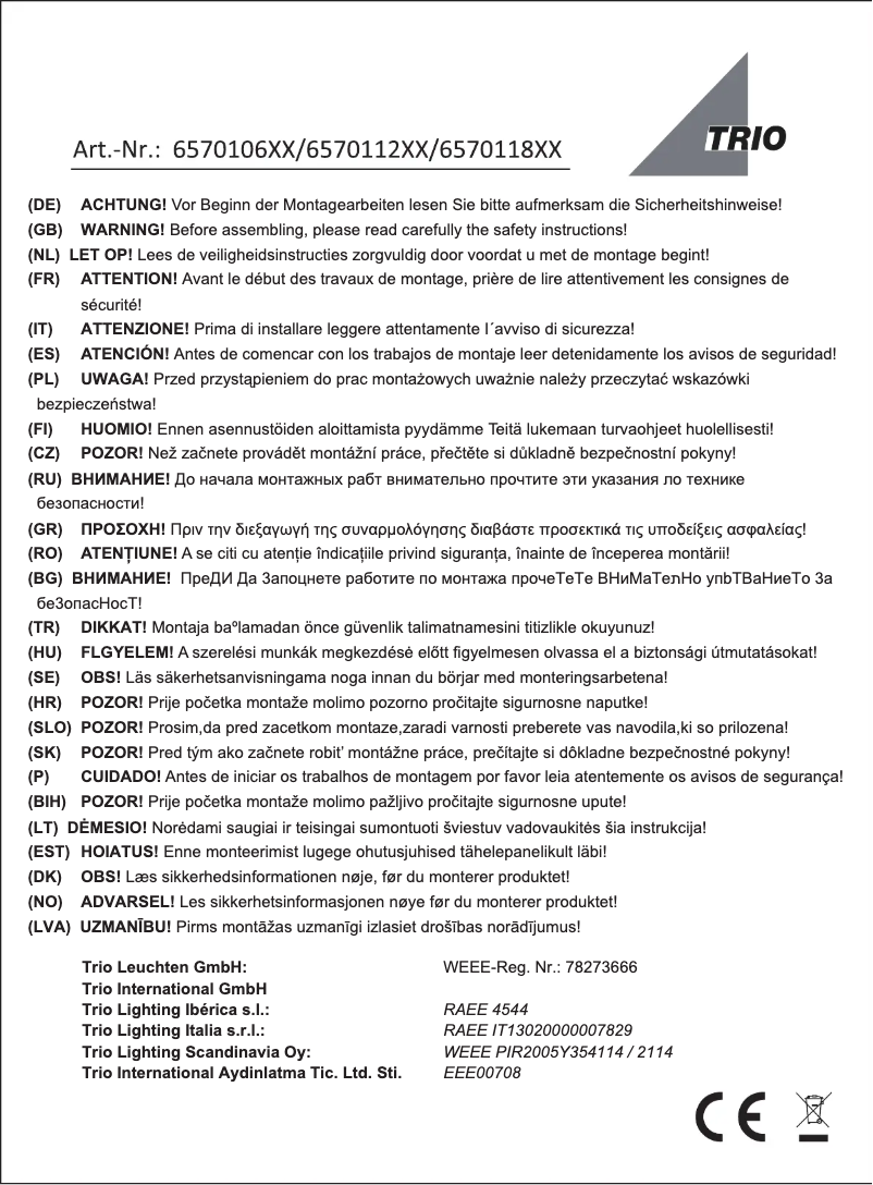 Page 1 de la notice Manuel utilisateur Trio Lighting Cento 657011207