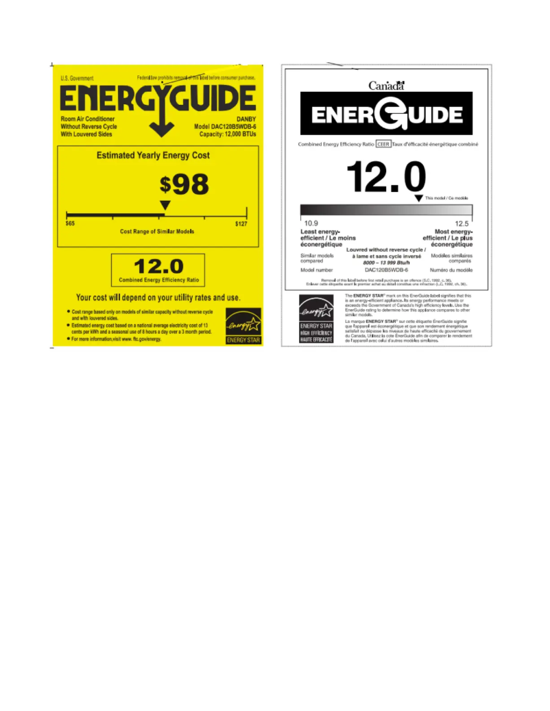 Page 1 de la notice Label énergétique Danby DAC120B5WDB-6