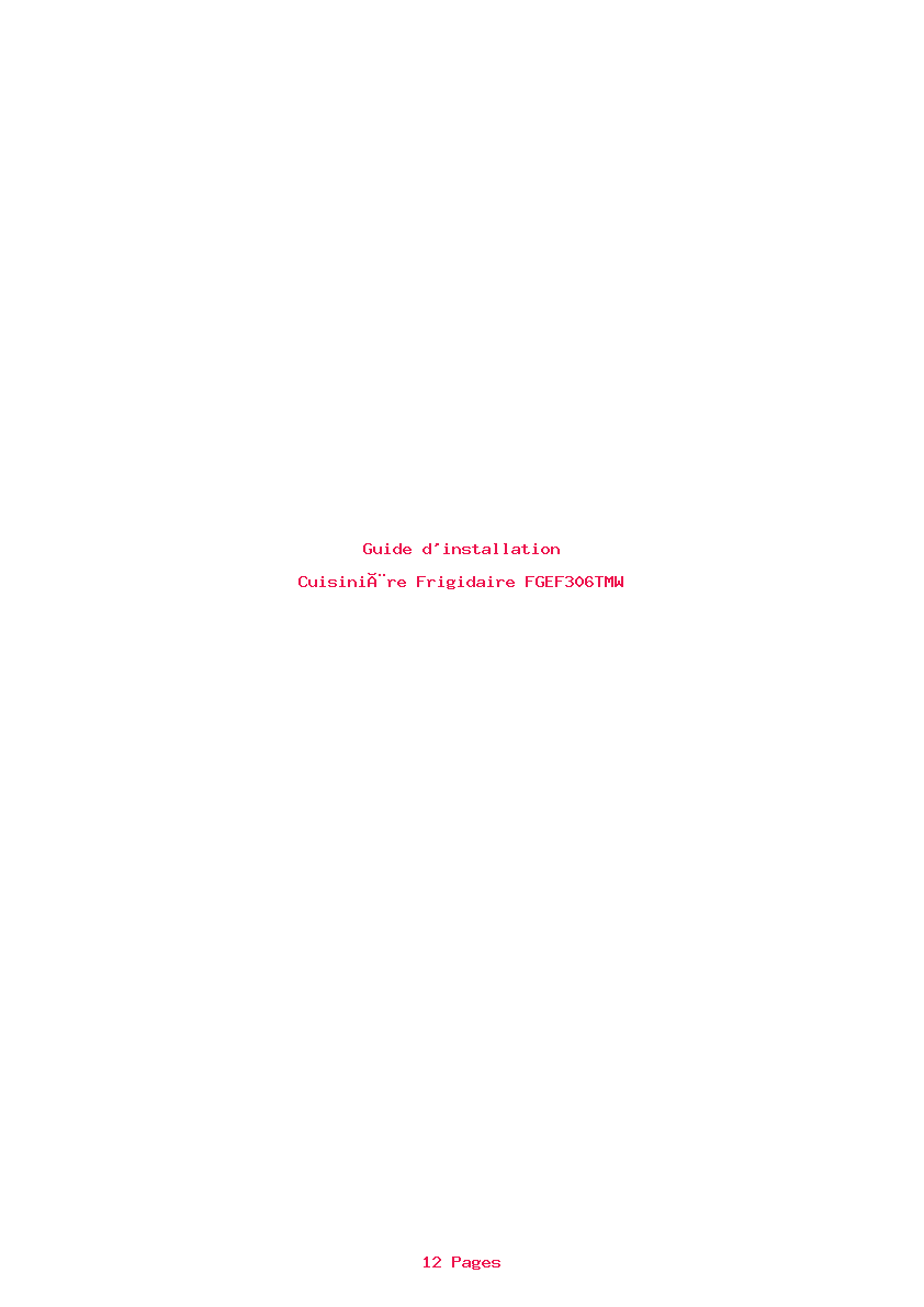 Page 1 de la notice Guide d'installation Frigidaire FGEF306TMW