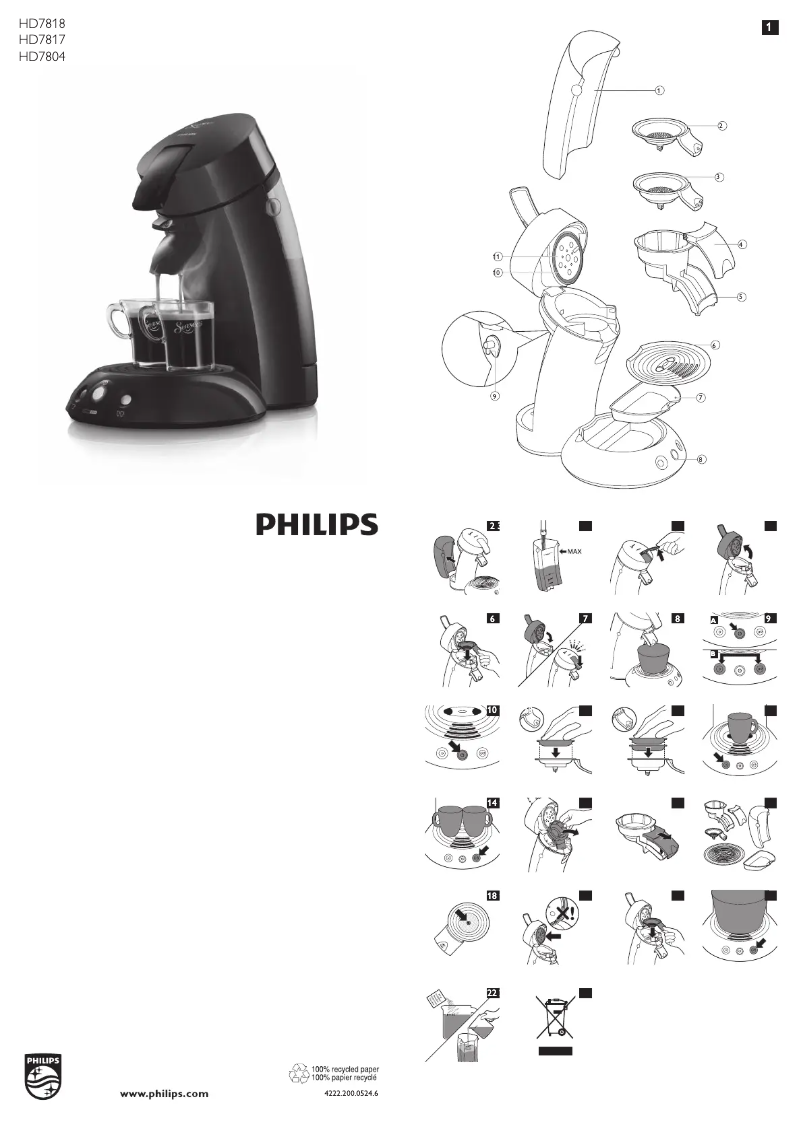 Page 1 de la notice Manuel utilisateur Philips Senseo Original HD7804