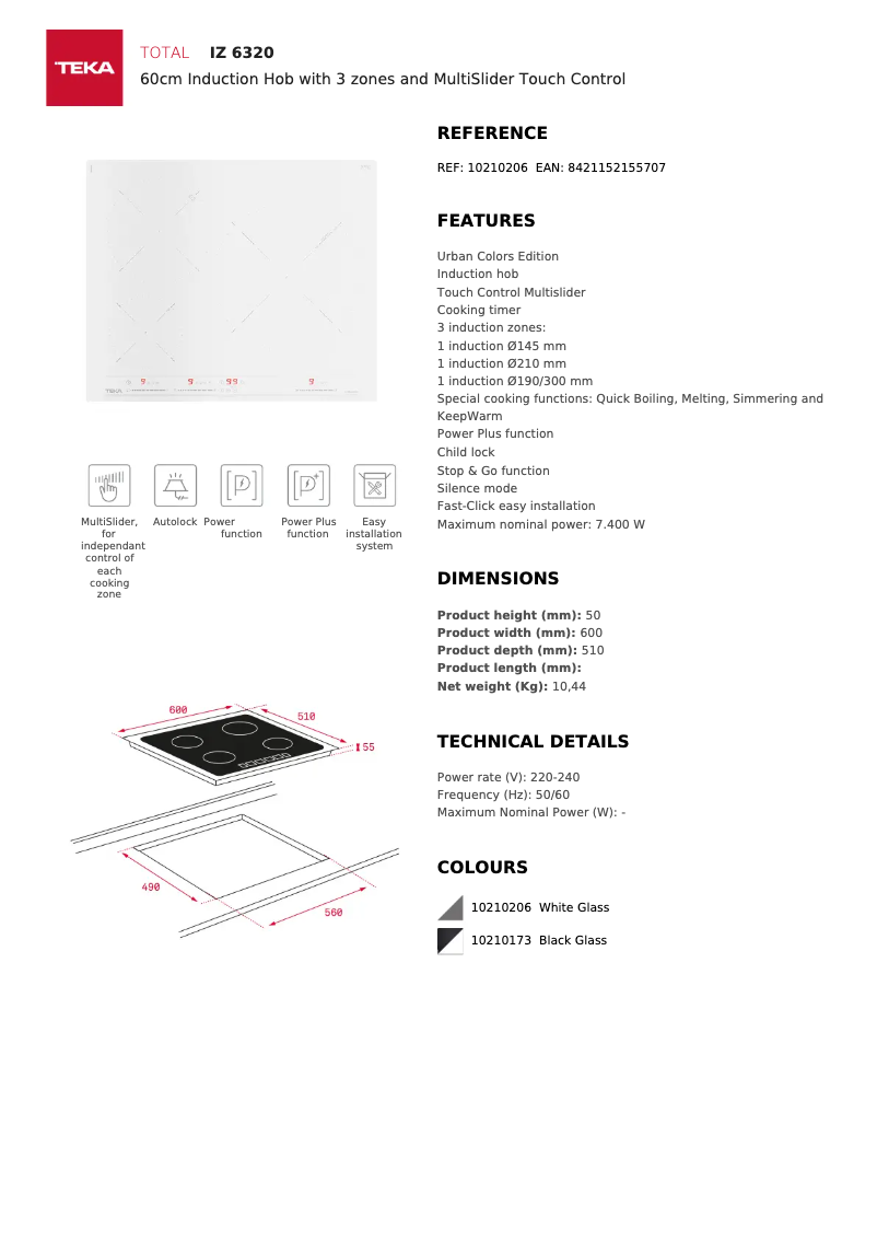 Page 1 de la notice Fiche technique Teka IZ 6320