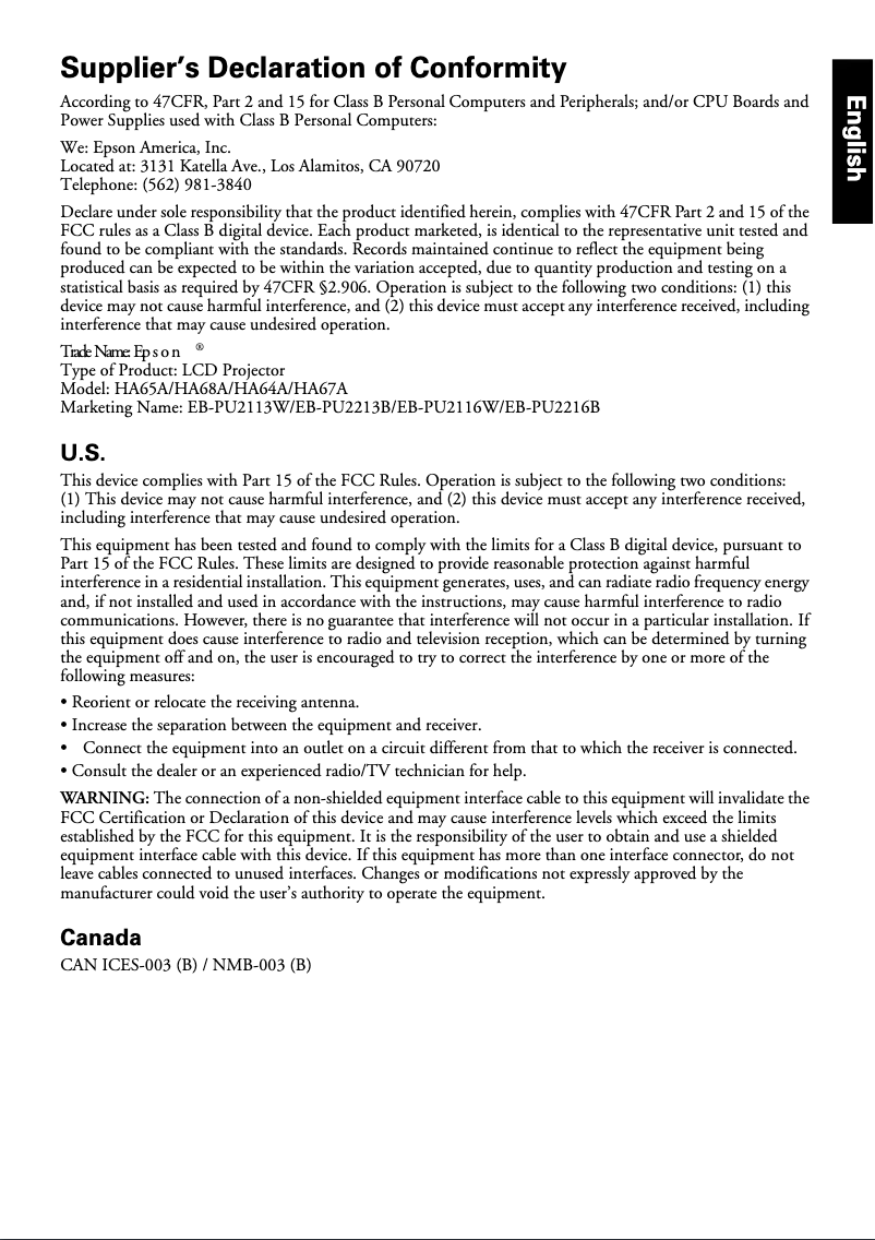 Página 1 del manual Manual de usuario Epson EB-PU2116W