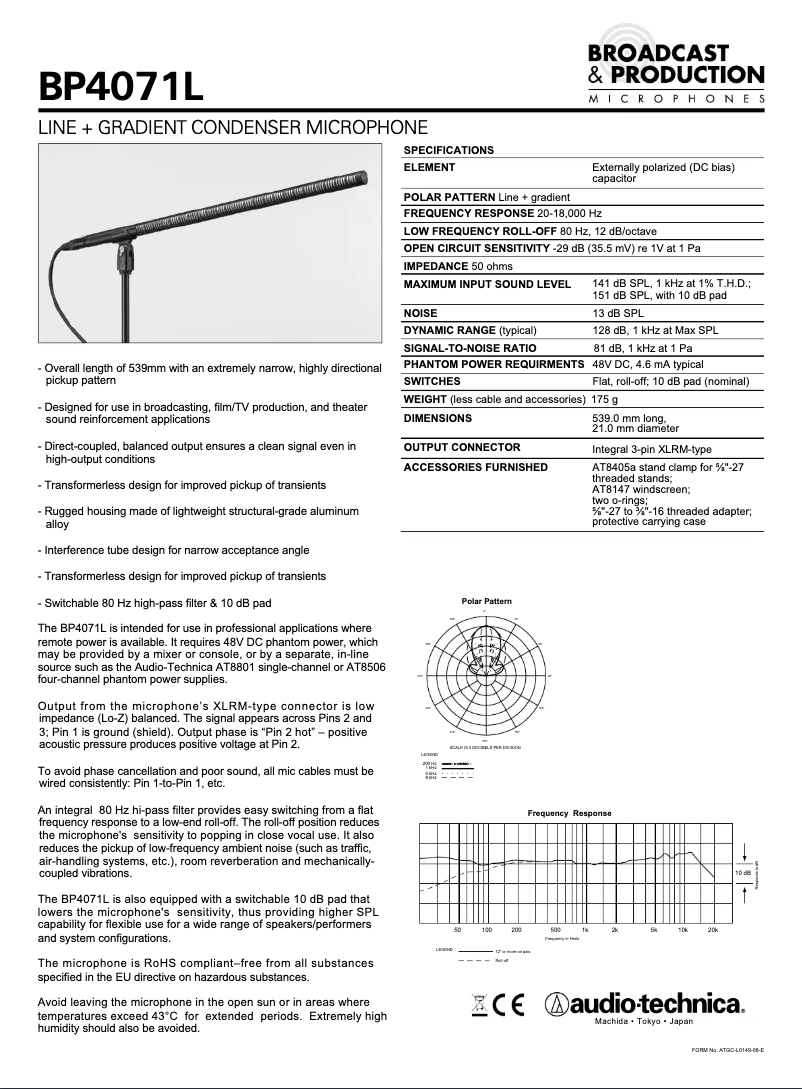 Page 1 de la notice Manuel utilisateur Audio-Technica BP4071L