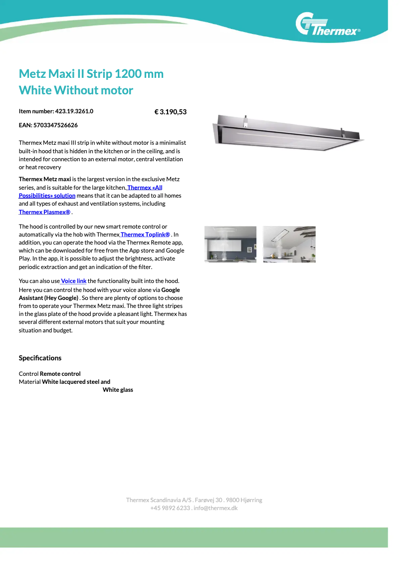 Page 1 of the manual Technical Sheet Thermex Metz Maxi II Strip