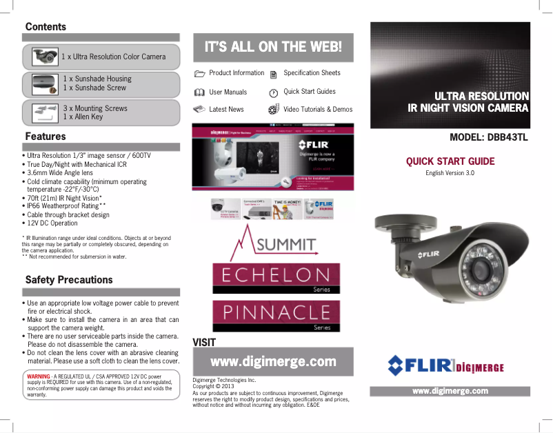 Page 1 de la notice Manuel utilisateur FLIR Summit DBB43TL