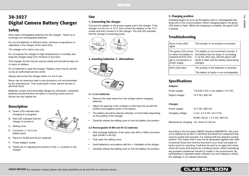 Page 1 de la notice Manuel utilisateur Uniross 38-3027