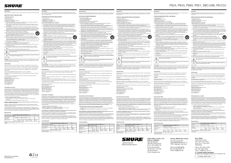 Page 1 de la notice Manuel utilisateur Shure SBC10-USB