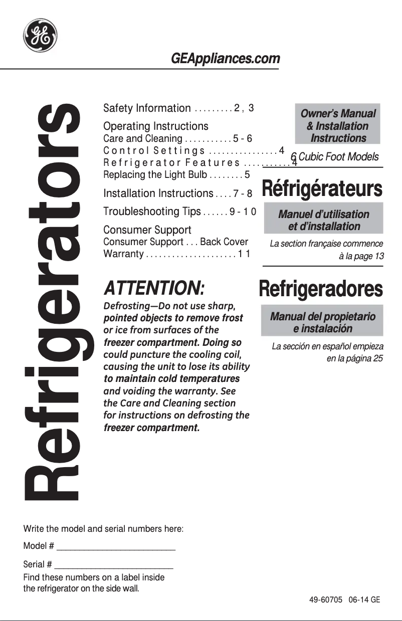 Page 1 de la notice Manuel utilisateur GE GCE06GGHBB Spacemaker