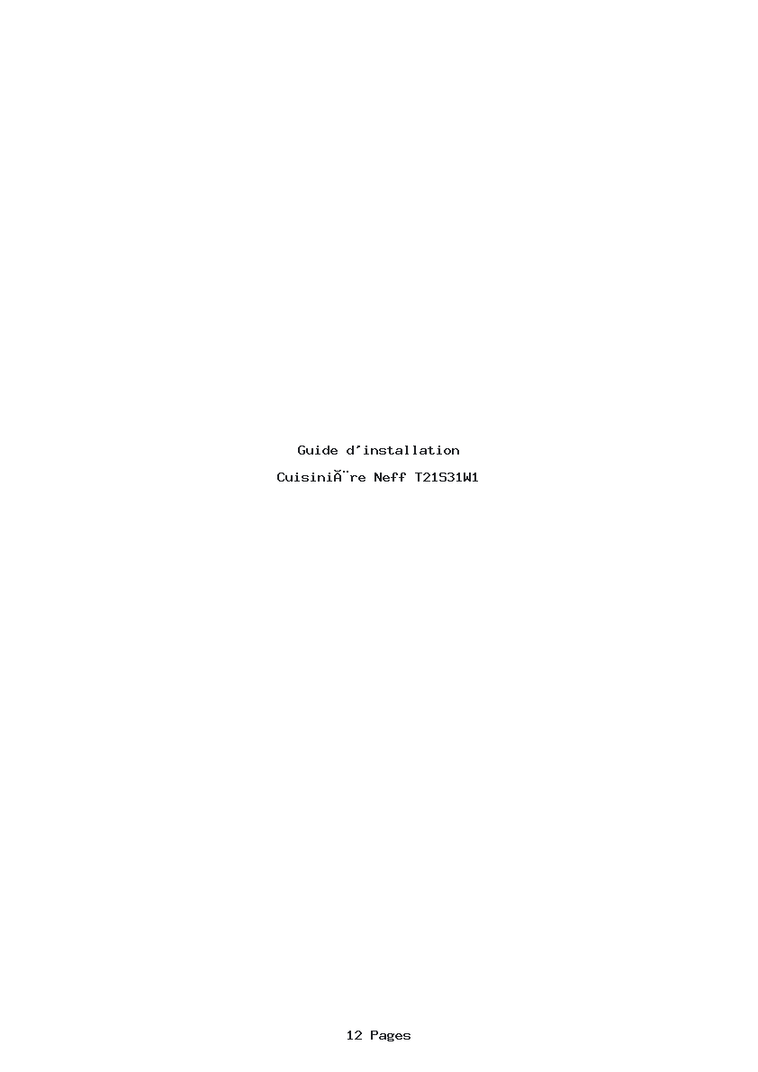 Page 1 de la notice Guide d'installation Neff T21S31W1