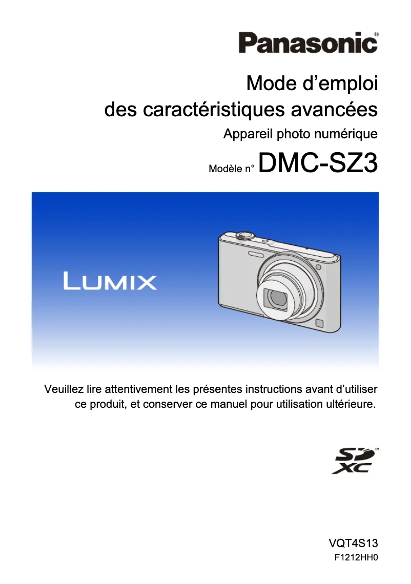 Page 1 of the manual User Manual Panasonic Lumix DMC-SZ3