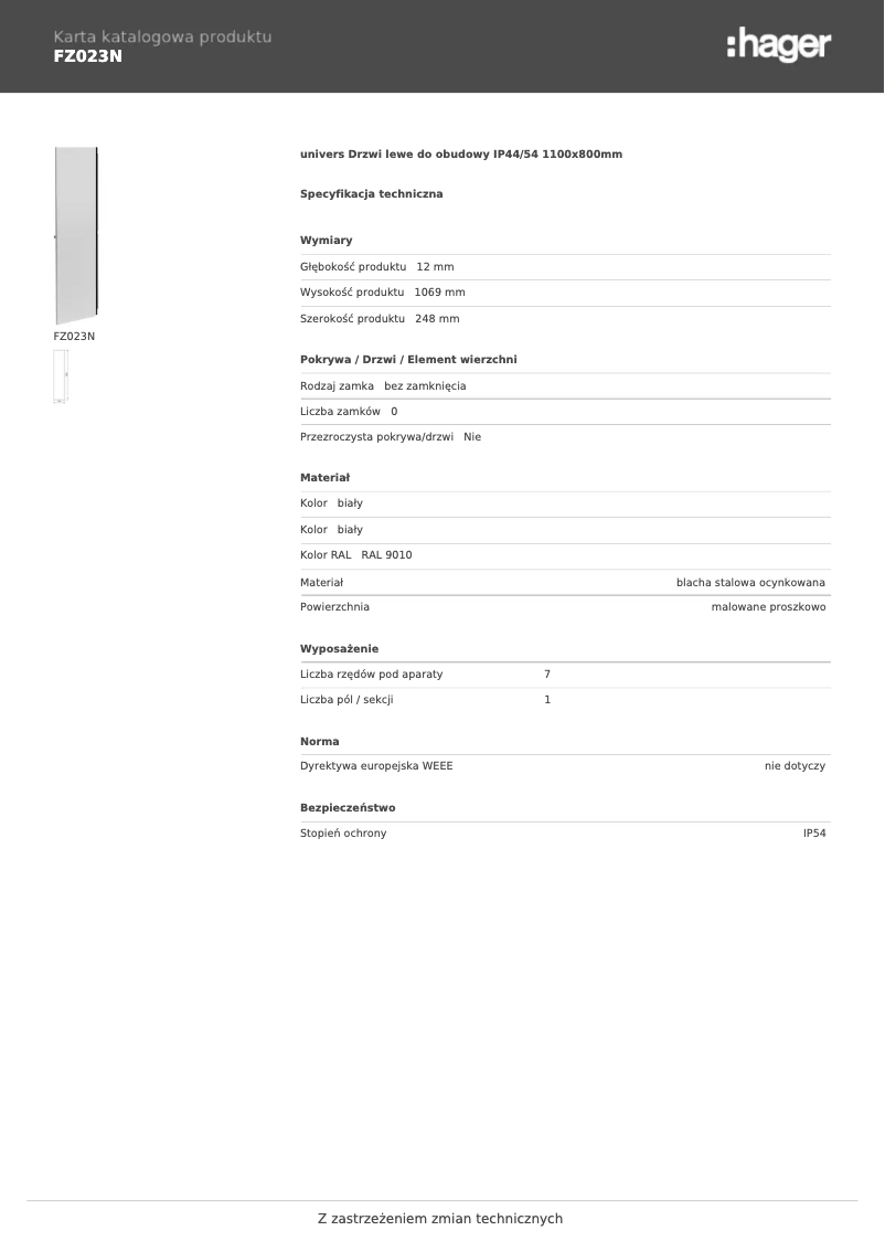 Página 1 del manual Ficha técnica Hager FZ023N
