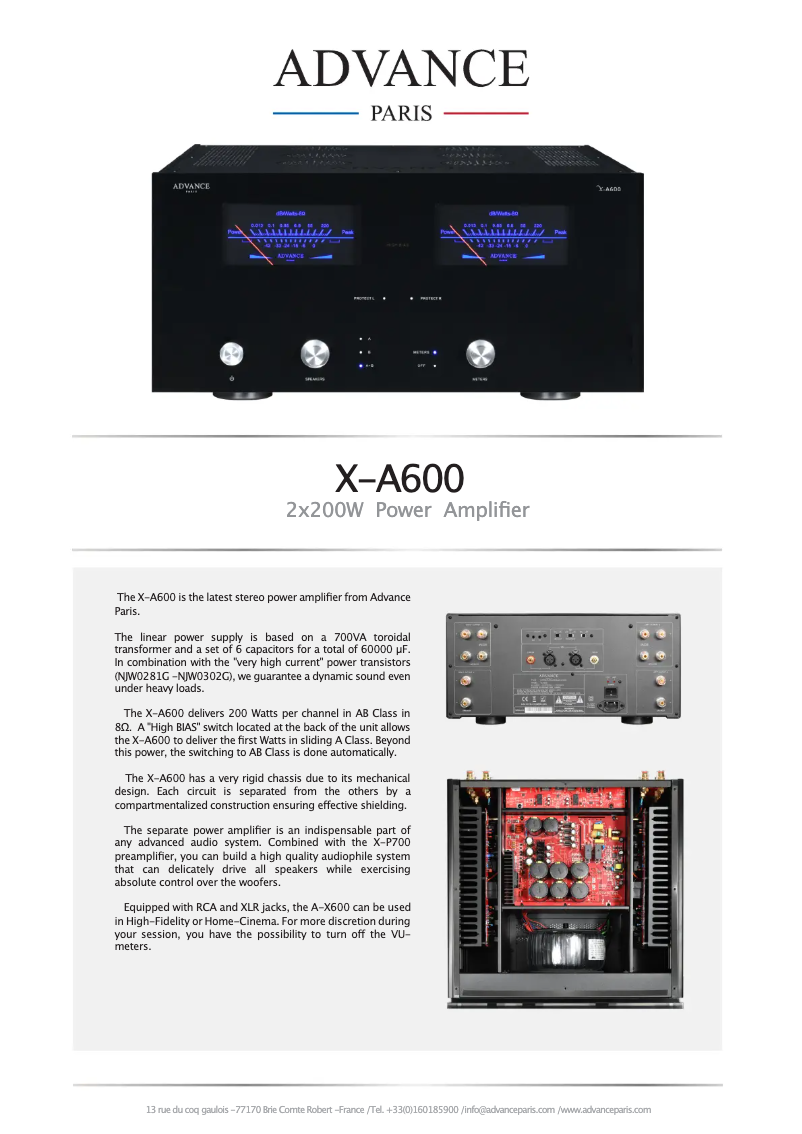 Page 1 of the manual Technical Sheet Advance X-A600