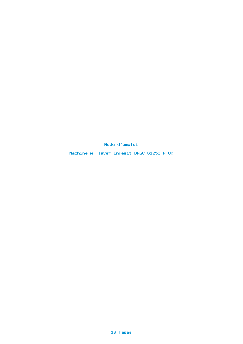 Page 1 de la notice Mode d'emploi Indesit BWSC 61252 W UK