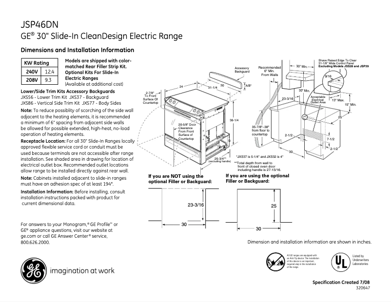Page n°1 - Fiche technique GE JSP46DNWW