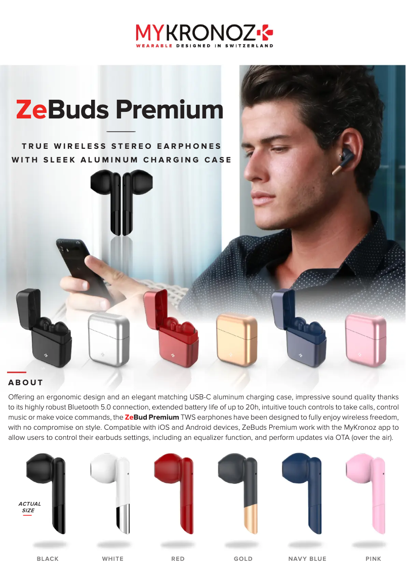 Page 1 de la notice Fiche technique MyKronoz ZeBuds Premium