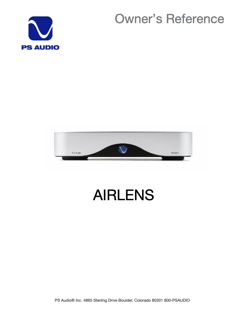 Page 1 de la notice Manuel utilisateur PS Audio AirLens