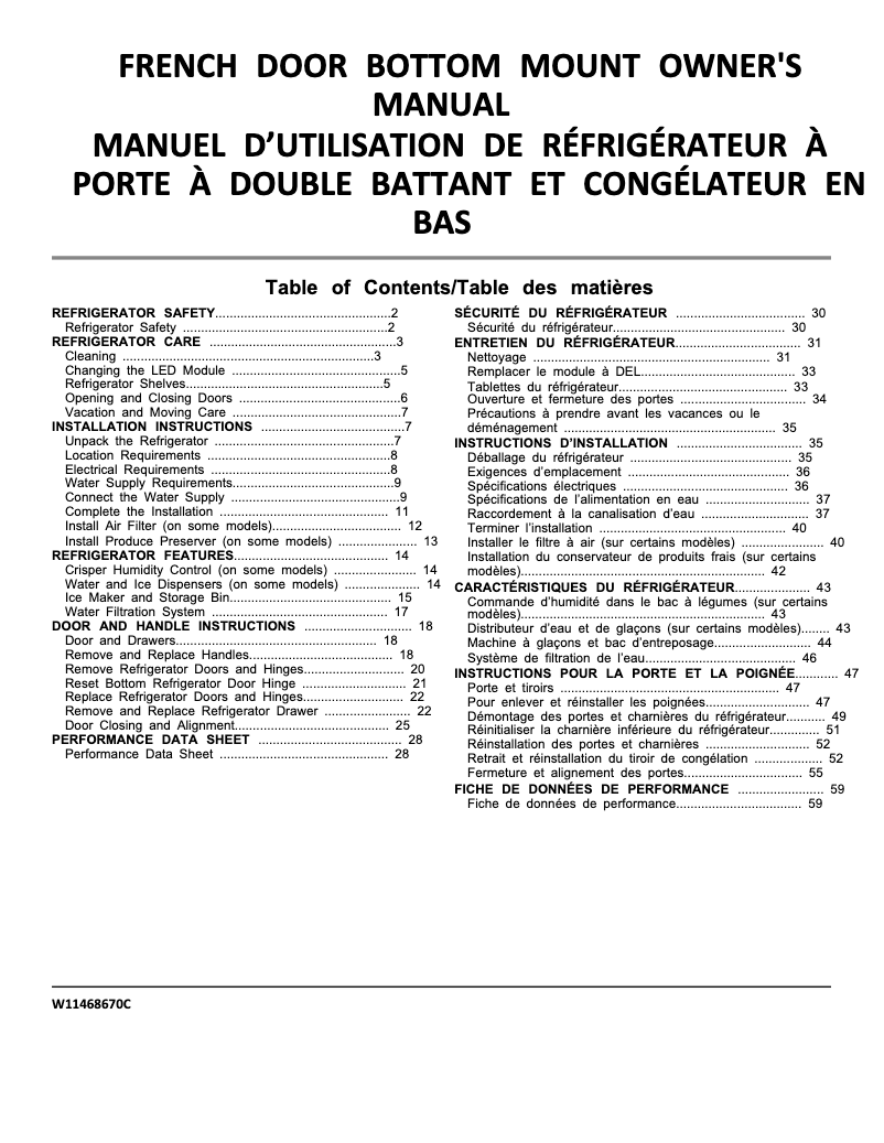 Page 1 de la notice Manuel utilisateur Whirlpool WRF532SNHZ