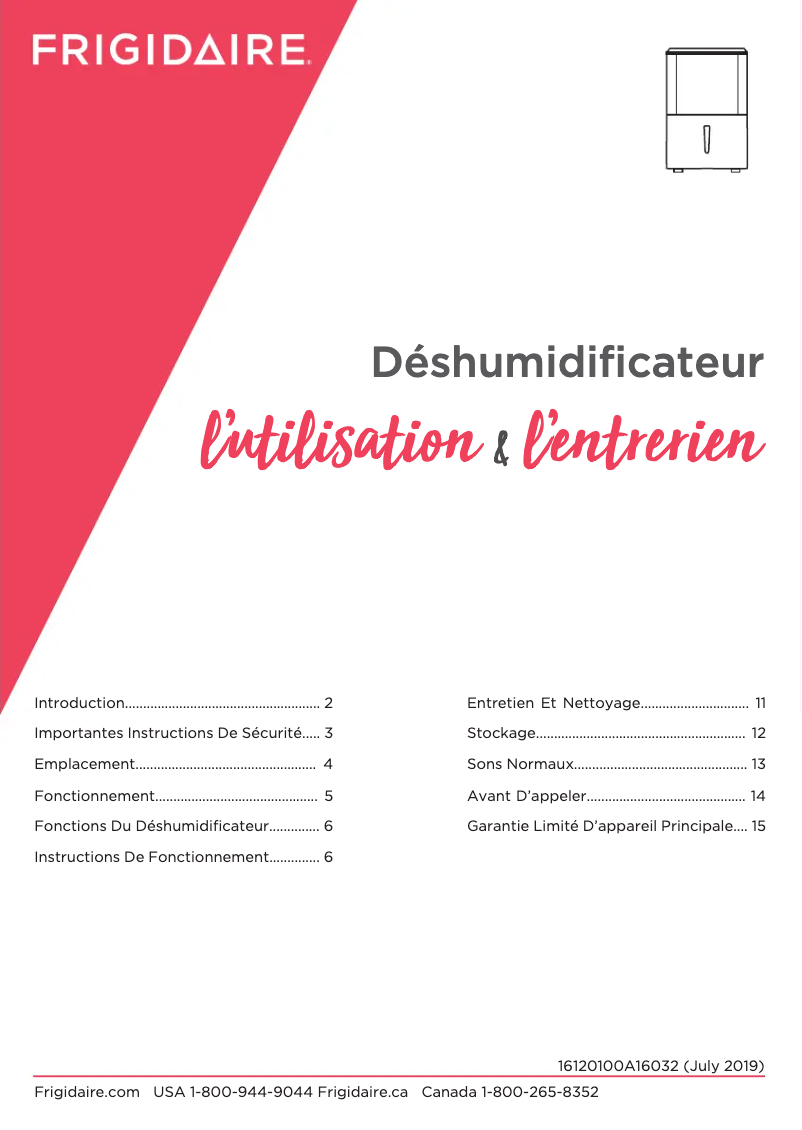 Page 1 de la notice Manuel utilisateur Frigidaire FFAP5033W1