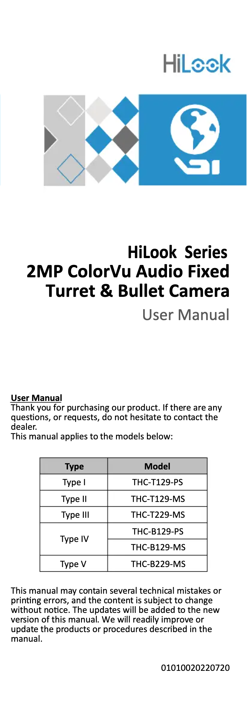 Page 1 de la notice Manuel utilisateur HiLook THC-T129-MS