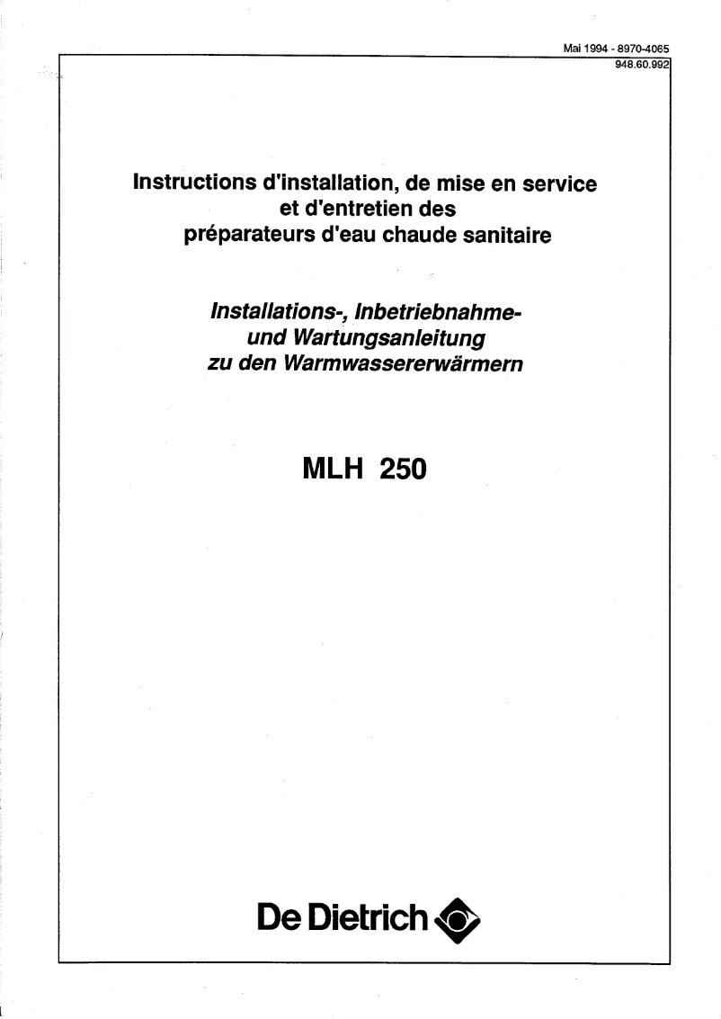 Page 1 de la notice Manuel utilisateur De Dietrich MLH 250