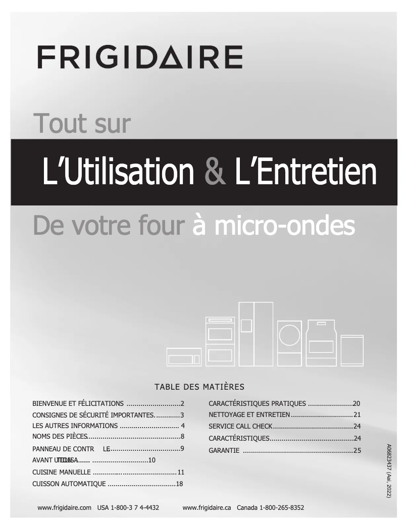 Page 1 de la notice Manuel utilisateur Frigidaire GMOS1962AF